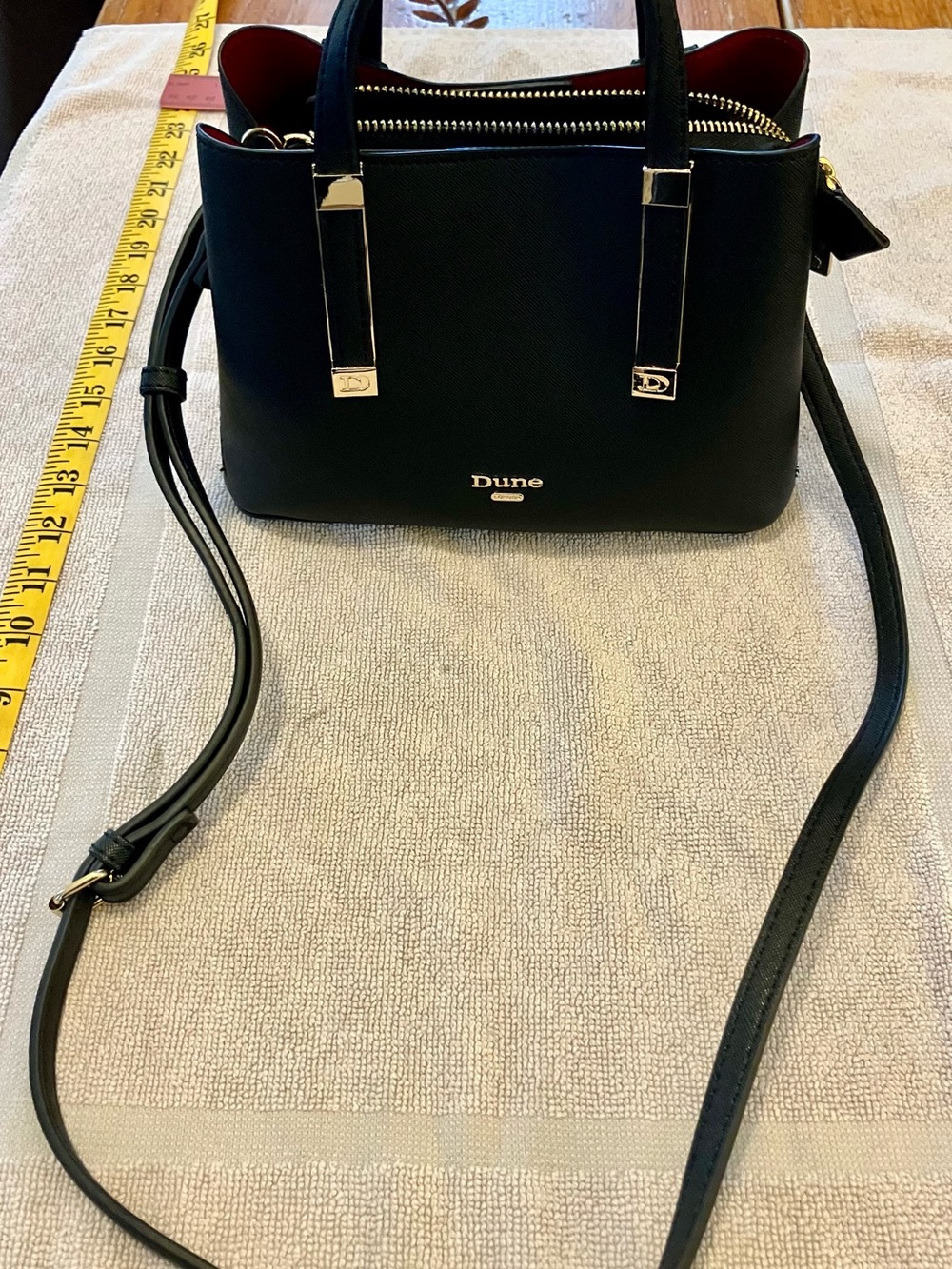 Dune London Black Crossbody with Red Lining and Gold Hardware